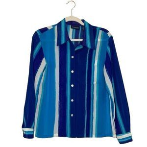 Vintage Liz Claiborne Top Blue Striped Button Front Collared Size Small Sz S